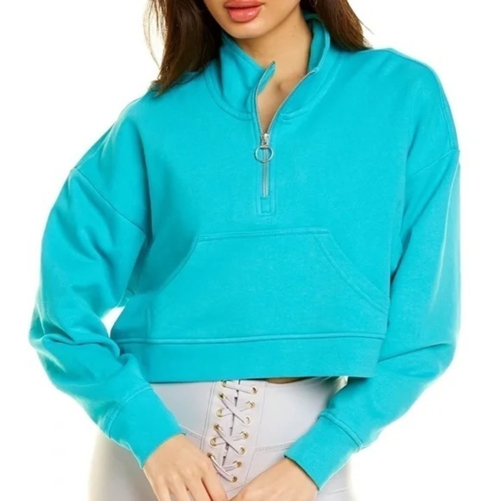 Nwt Weworewhat Cropped Terry Half Zip Sweatshirt Tile Green